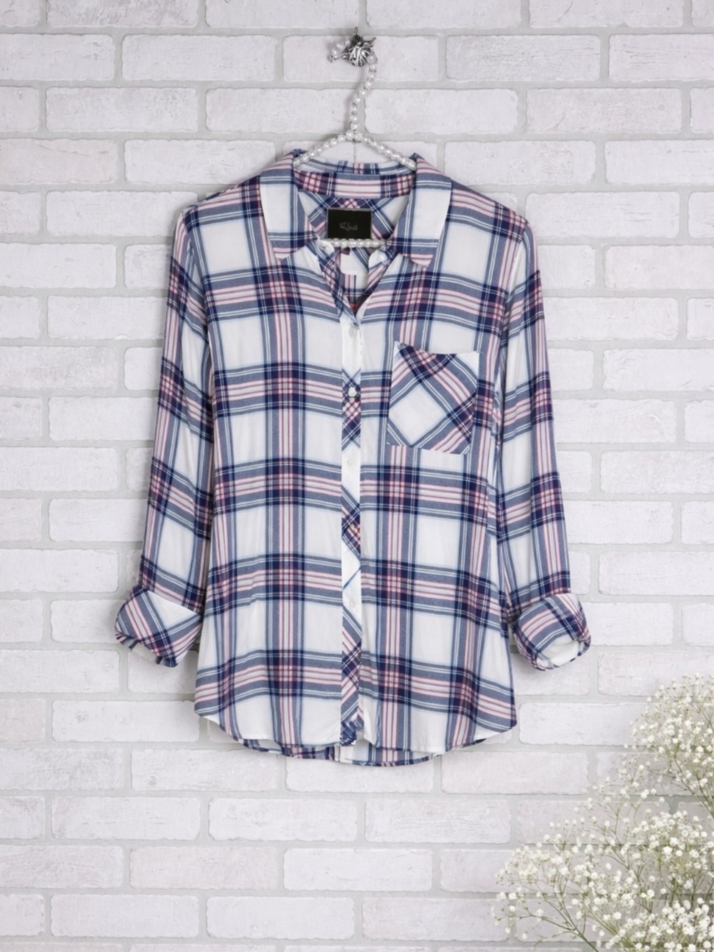 Rails Hunter Pink and Blue  Plaid Button Down Long Sleeve Shirt Size XS